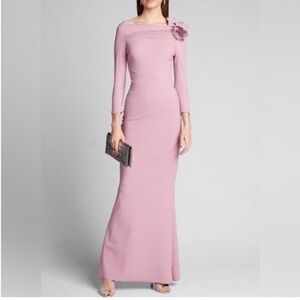 Chiara Boni La Petite Robe 3/4 Sleeve Gown Rosette Shoulder Pink